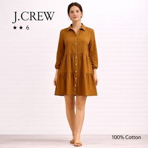 J Crew Womens Cotton Shirt Dress Size 6 Camel Tiered Button Front Casual